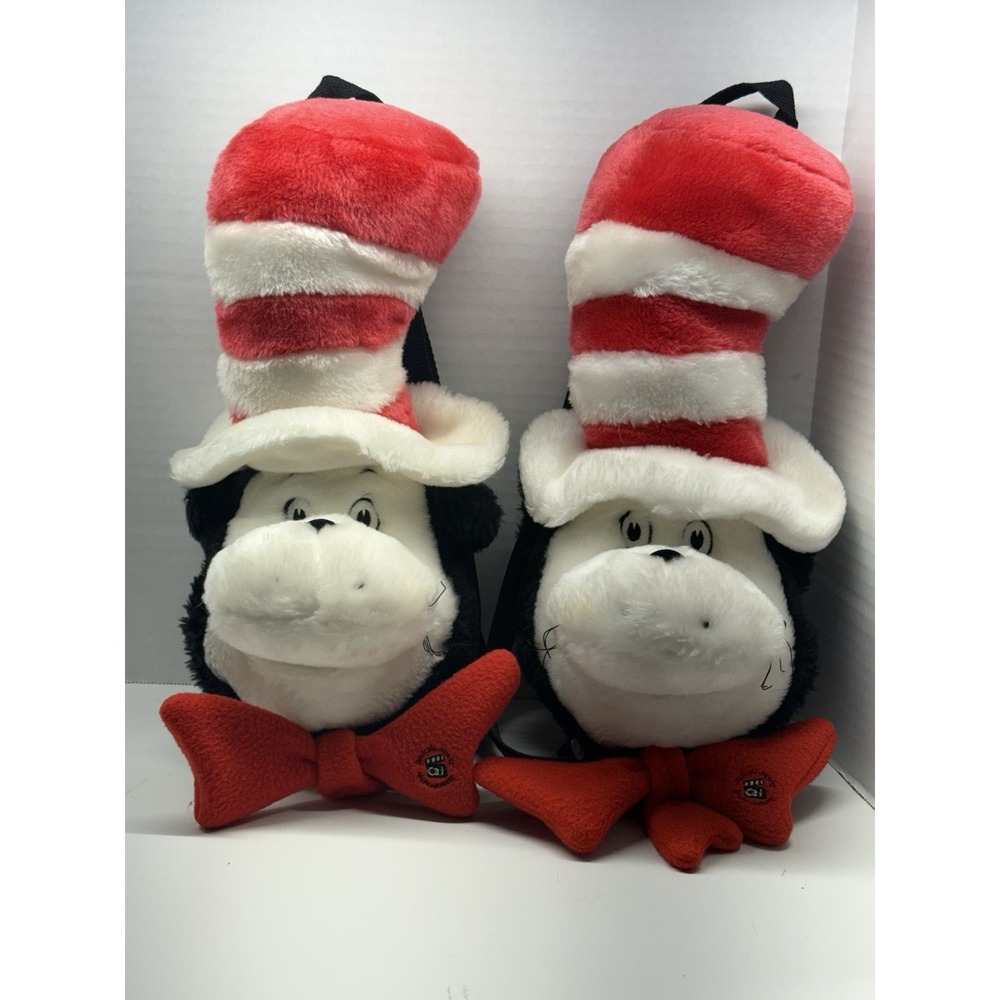Dr Seuss Cat in the Hat Plush Backpack Pair 15 Inch Red White Character Toy Cute